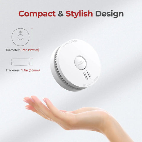 Four Pack Photoelectric Smoke Detectors With Replaceable Battery And Test Silence Button For Your Home Safety Easy Install Fast 360 Degree Coverage And Eighty Five Decibel Alarm For Quick Fire Alerts, compact 3.9in white design