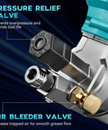 Close-up of pressure relief and air bleeder valve on 21V Cordless Electric Grease Gun Kit Delivers Up To 12000 PSI For Heavy Duty Trucks