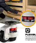 Heavy Duty Adjustable Leveling Feet Casters With Vibration Dampening Rubber Pads For Shop Equipment showing adjustable caster mechanism.