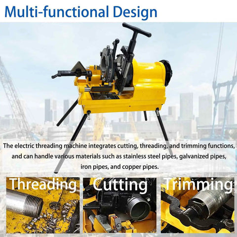 Heavy Duty 750 Watt Electric Pipe Threader Machine Half To Four Inch Threading Cutting And Reaming showing multi-functional design and features.