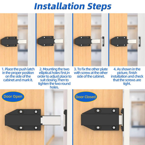 Installation steps for Push To Open Cabinet Latch Set Heavy Duty Touch Latch Magnetic Spring Release For Large Doors