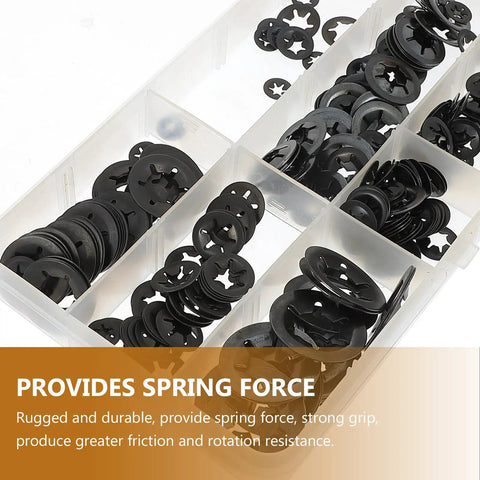 260 Piece Manganese Steel Flower Shaped Lock Washers Push On Locking Clips Assortment Kit in storage box