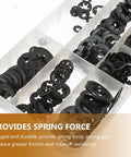 260 Piece Manganese Steel Push On Washers And Locking Tooth Washers Fastener Kit M3 Assortment in clear storage box
