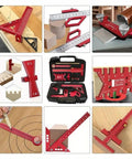 Woodworking Measuring And Scribing Tool Set 9 Piece Precision Kit for Carpentry and DIY Projects with tools in storage box.