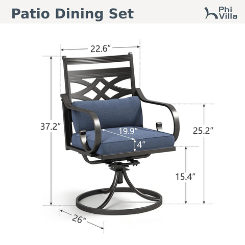 Outdoor Swivel Chairs Set Of 2 With Blue Cushions - Wrought Iron Patio Dining Chairs dimensions diagram