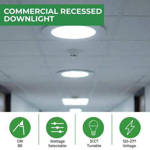 Six Inch Canless Led Recessed Downlights 4 Pack Features Tunable White Temperatures And Adjustable Wattage To Provide A No Sweat Diy Install For Your Home in a ceiling setting.