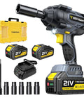 Pro Level Bad Boy 1/2 Inch Cordless Impact Wrench 1328 Ft Lbs Peak Torque Brushless Motor with battery and accessories.