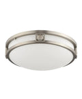 Titania 2-Light Ceiling Mount Fixture in Brushed Nickel with Transitional Design and Steel Construction, modern look for hallways.