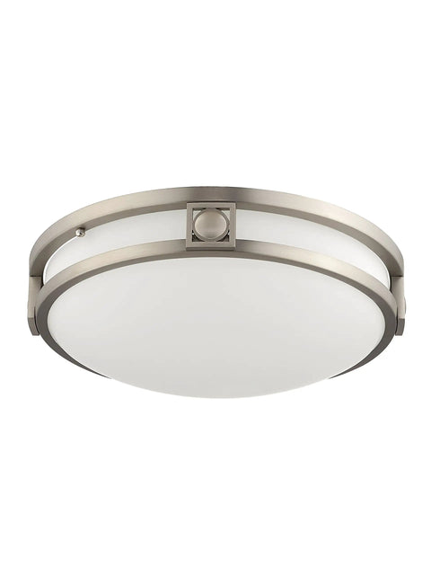 Titania 2-Light Ceiling Mount Fixture in Brushed Nickel with Transitional Design and Steel Construction, modern look for hallways.