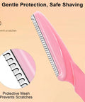 Six Piece Eyebrow Razor Kit For Her Or Him Is A Total Game Changer with a pink shaver featuring protective mesh to prevent scratches.