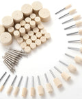 80 Pieces Wool Felt Buffing Wheel Set For Rotary Tool With 1 8th Inch Shank spread in a circular layout on a white background