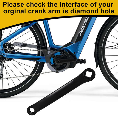 152mm Left Crank Arm Replacement For Diamond Hole Bicycles next to a blue electric bike wheel and pedal system