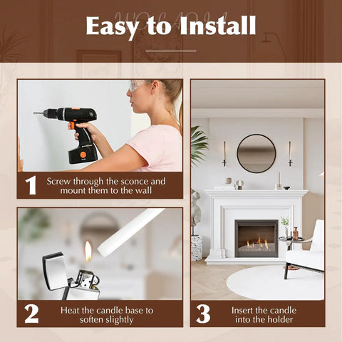 Installation steps for Rock Solid Black Iron Wall Candle Sconces Set Of Two, Modern Farmhouse Wall Mount Holder for Living Room Fireplace.