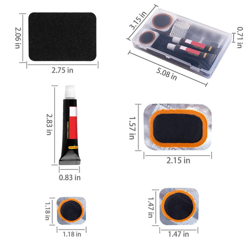 Ultimate Bike Tire Patch Kit With 24 Vulcanized Patches Three Patch Sizes 2.15 1.47 1.18 Inch Sandpaper And Metal Rasp In A Portable Case