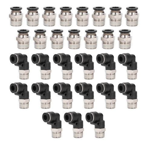 Check Out This Badass Pneumatic Fittings Kit With Push Lock Air Hose Connectors That Crush High Pressure Up To 145Psi For All Your PU PA PE PVC Pipes In Dope Industrial Setups Today. 24-piece elbow fittings