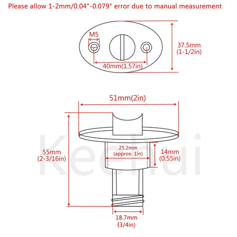 Diagram of Beefy 316 Stainless Steel Garboard Drain Plug Kit For 1 Inch Hole With Screws And O Ring, dimensions included.