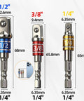 Impact Socket Adapter Extension Set Converts Your Drill To A Nut Driver With 1/4 Inch Hex Shank And 1/4 Inch 3/8 Inch 1/2 Inch Drive Cr-V Steel