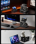 Rig Ready External GPU Docking Station Equipped With Dual Thunderbolt 5 And OcuLink PCIe 4.0 x4 Ports on a desk with PC setup.