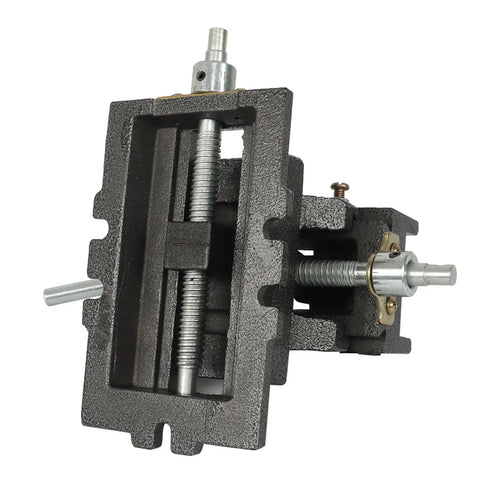 No Nonsense 3 Inch Cross Slide Vise Featuring X Y Dual Crank Handles close-up showing metal construction for milling tasks.