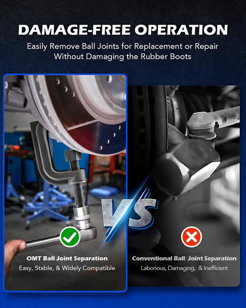 Heavy Duty Ball Joint Separator And Lower Ball Joint Removal Tool shown in clear operation for damage-free joint separation.