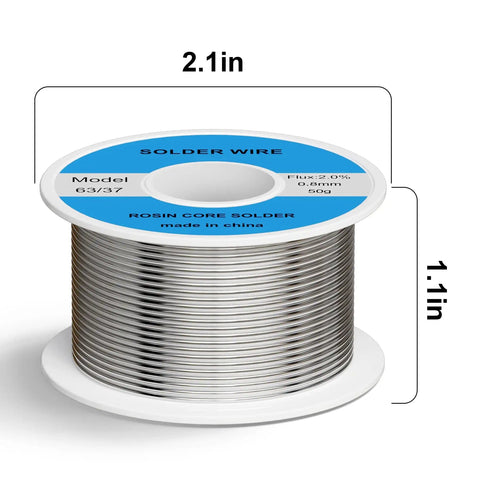63/37 Tin Lead Rosin Core Solder Wire For Circuit Boards And Electrical Repairs, 0.8mm Diameter, 2.0 Percent Flux, reel view