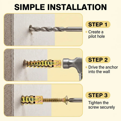 30 Packs Hollow Wall Anchors With Screws For Loose Hinges And Cabinet Doors Durable Metal Anchors To Repair Stripped Holes In Drywall Keep Picture Frames And Shelves Secure Simple Home Fix Fastener Assortment, installation steps