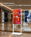 Plug And Play Ready Top Shelf 55 Inch Double Sided Digital Signage Kiosk With 4K Ultra HD Display Designed For Busy Retail Stores And Restaurants Smooth Operation Guaranteed, showing dual-sided display engaging customers.