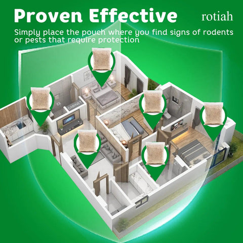 Natural Peppermint Oil Rodent Repellent Pouches placed in various rooms to deter mice, rats, and other pests indoors.