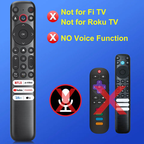 RC813 Replacement Remote for Google TV Easy Drop In Control showing features, not compatible with Fi or Roku TV, no voice function.