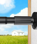 Extra Long Tension Curtain Rod For Patio Windows No Drill Dual-End Adjustable Spring Rod, black, outdoor installation