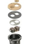 Exploded view of Round Cut-In Floor Box Kit 1-Gang With Brass Cover And Threaded Plugs For Wood Or Concrete Floors Easy To Install