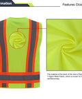 Kickin Hard On The Job With This Blaze Bright Hi Vis Safety Vest Packing 360 Degree Reflective Strips Built Tough For Rugged Construction Sites And Long Haul Grind Time Comfortable Xx Large Cut showing breathable polyester mesh fabric and reflective strips.