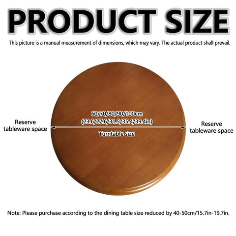 360 Degree Wooden Lazy Susan For Dining Table Quiet Smooth Rotating Serving Tray size diagram showing measurements.