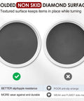 Comparison of non-skid surfaces on Four Pack 10 Inch Non Skid Lazy Susan Turntable Organizers For Cabinets Pantries Kitchen Fridge Vanity Under Sink And Spice Rack Storage Great For Grab And Go Organization And Easy Access In Any Space