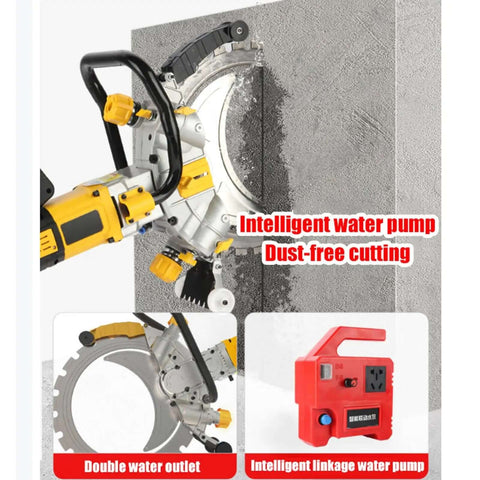 Heavy Duty 3500W Electric Wet Cut Wall Saw Machine With 300Mm Cutting Depth And Integrated Water Pump cutting through concrete.