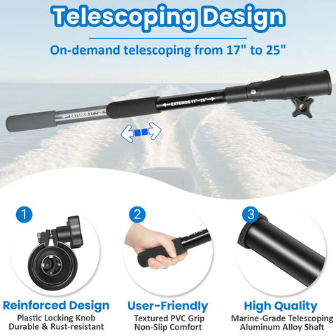 Telescoping Extension Handle For Transom Mount Trolling Motors And Hand Control Outboards Universal Fit with adjustable length