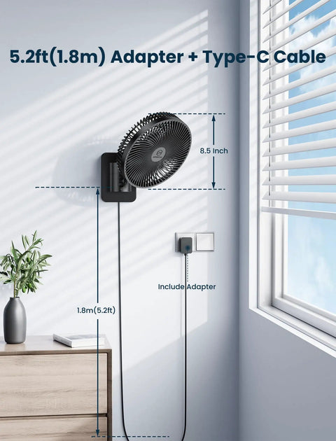 8.5 Inch Wall Mounted Oscillating Fan With Remote And Timer Ultra Quiet 4 Speed Options for Easy Chill on bedroom wall