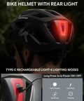 Lightweight Adult Bike Helmet With USB Rechargeable Rear Light, Detachable Magnetic Goggles, OTG Visor, rear light illuminated