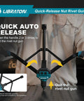 Rivet Nut Tool Kit 16 Inch Hand Rivnut Kit With 11 Interchangeable Mandrels And 110 Rivet Nuts, showing auto release