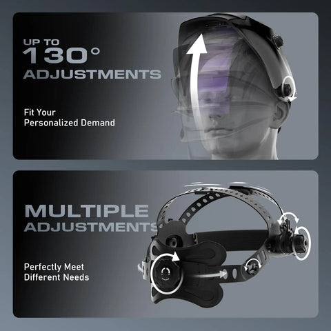 Auto Darkening Welding Helmet With Large 3.94 By 3.27 Inch Viewing Screen adjustment features and headgear.