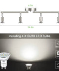 4 Light Track Lighting Kit With 24.8 Inch Matte Nickel Bar And Flexible Rotatable Heads, Includes 4 LED GU10 Bulbs 5000K