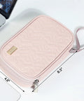Travel Cord Organizer Case With Dual Layer Design For Chargers Cables Phone USB Drives And Small Gadgets Medium Pink Tech Organizer Bag With Elastic Straps And Zipper Mesh Pockets For Easy On The Go Storage, showing dimensions of 8.5 x 4.8 x 2 inches.
