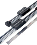 FPB30 Linear Guide Belt Drive Module With Nema 17 Stepper Motor For CNC Rigs 2000mm Stroke Work Size Ultra Slim 30mm Wide Aluminum Rail High Speed Precision System, shown with ruler