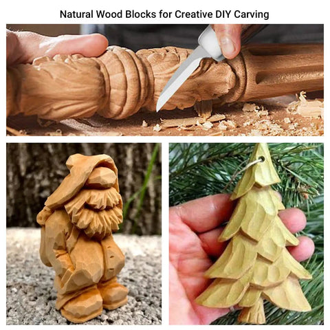 Starter Friendly Wood Whittling Kit For Adults And Beginners with carved wood pieces and whittling knife in use