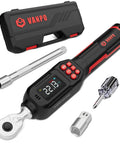 Digital Torque Wrench One Quarter Inch Precision Tool For Bikes And Small Engines Dialed In With Accurate Plus Minus Two Percent Torque From 1.11 To 22.13 Ft-Lb And 1.5 To 30 Nm, Ideal For Bike Builds Motorcycle Parts And DIY Garage Projects. 1/4-inch digital torque wrench with case and socket adapters