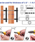 Diagram of installation steps for 30 Pack Matte Black 5 Inch Cabinet Pulls With Square Base and measurement details.