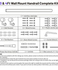 Heavy Duty 3 Ft Industrial Metal Handrail Kit Featuring Solid 304 Stainless Steel Wall Mount Grab Bar For Indoor Outdoor Stairs And Ladders Including Complete Mounting Hardware instruction manual.