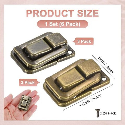 Six Pack Built Tough Metal Toggle Catch Locks With Mounting Screws For Jewelry Cases And Wooden Crates Sturdy Hasp Latches, showing product size and design.