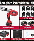 Cordless Copper Pipe Press Tool Kit With Six VUS Jaws For One Half To Two Inch Fittings, 32 kN Press Force, Brushless Motor