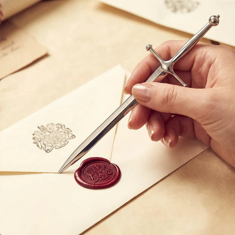 Using Sword Letter Opener With Ergonomic Handle And Precision Blade, Envelope Slitter For Fast Mail Opening on sealed letter